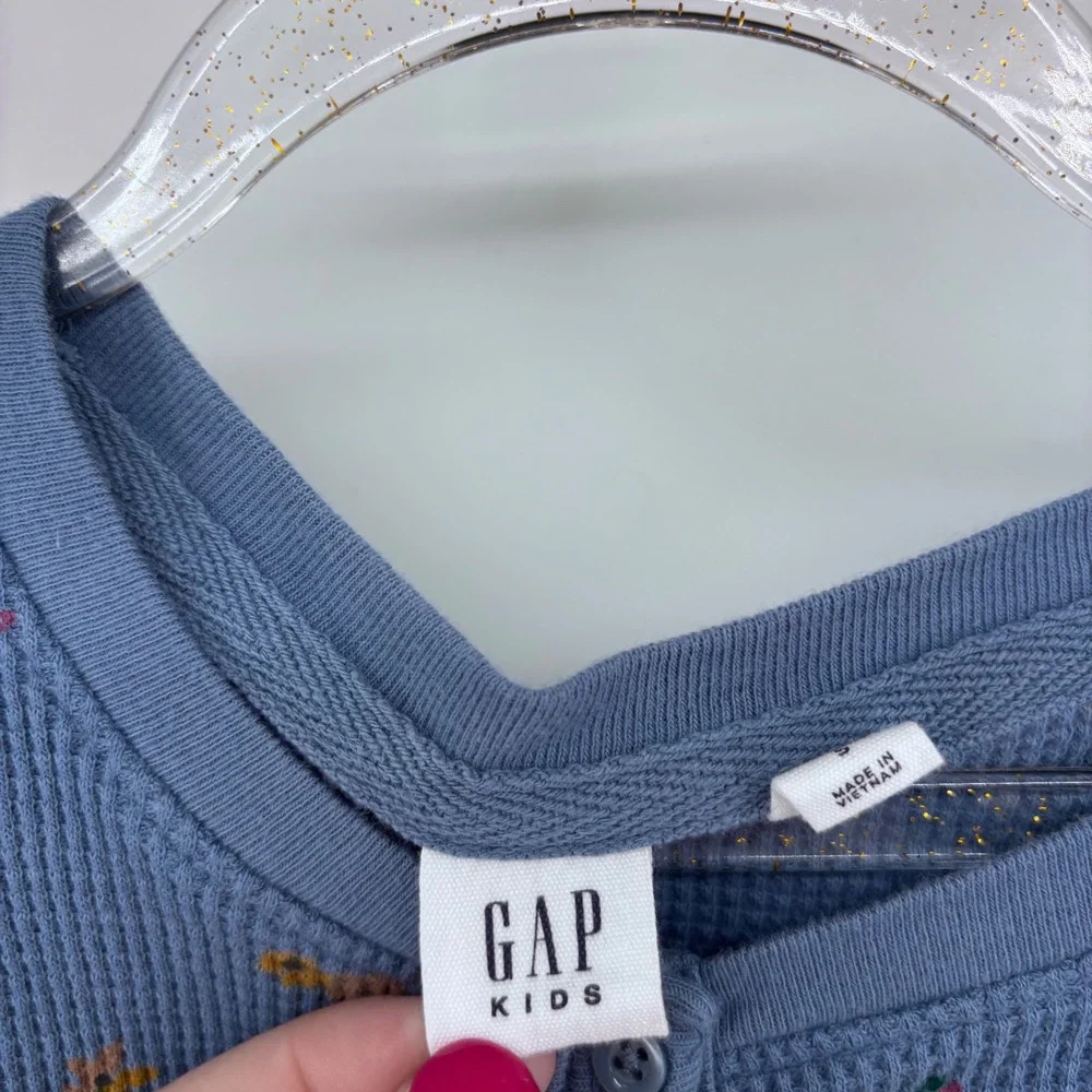 GAP Kids Floral Print Waffle Knit Long Sleeve‎ Dress Blue